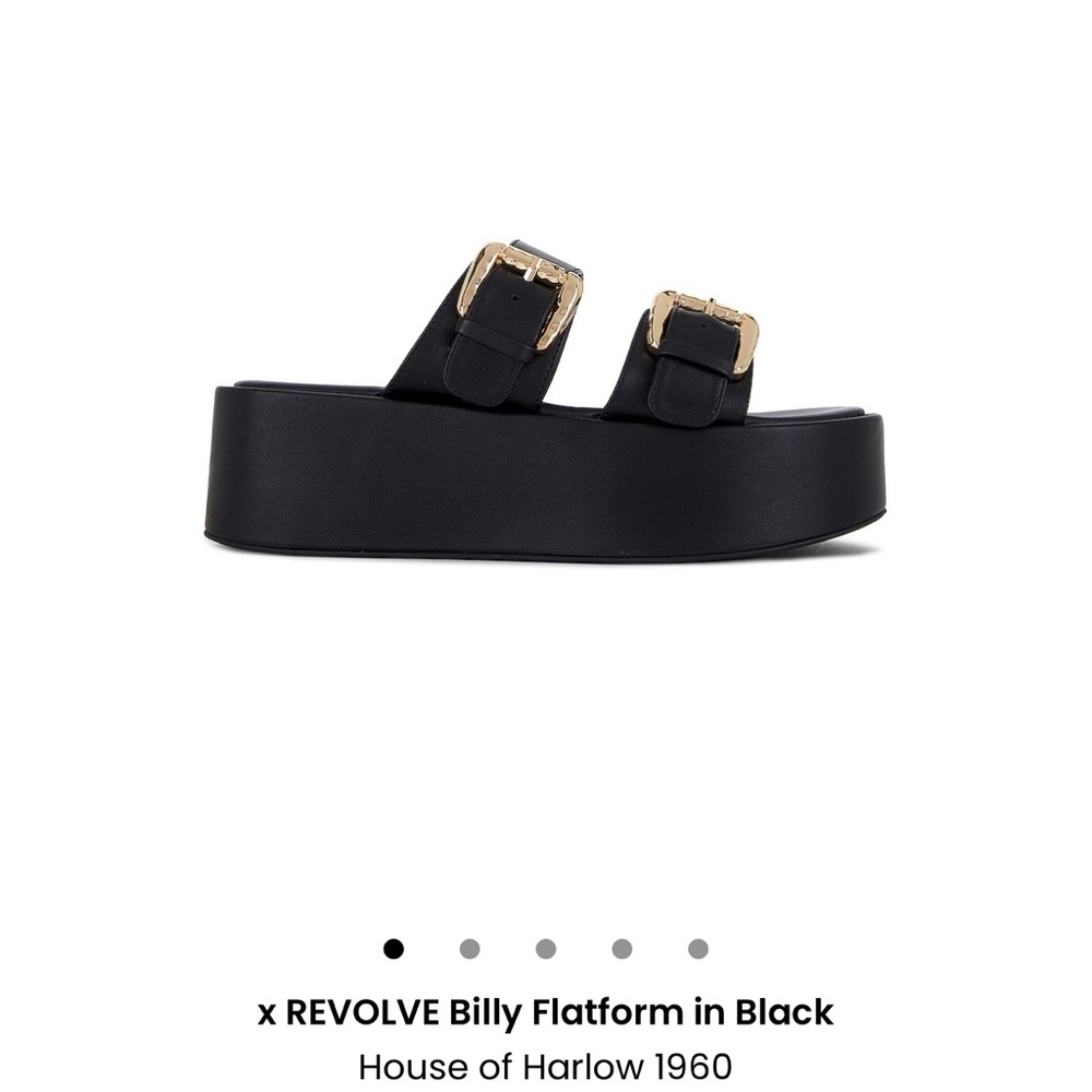 REVOLVE Platform Slide Sandals in Black with Gold Buckles